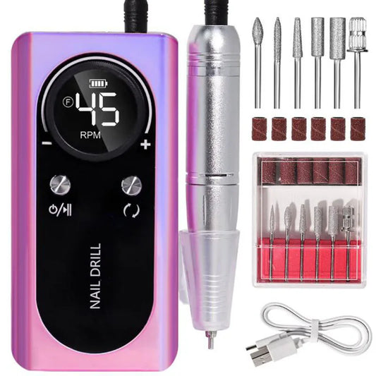 2024 Original 45000RPM Rechargeable Nail Drill Machine with LCD Low Noise Professional Nail Polish Sander Nails Accessories Set