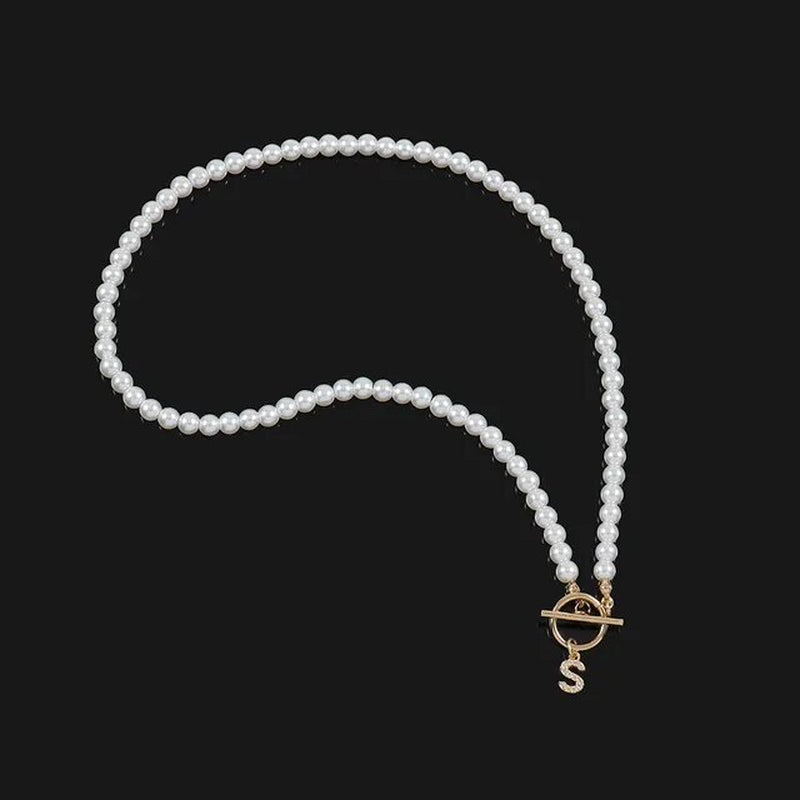 Cadena con Inicial para Mujer A-Z Letter Pendant 6Mm Pearls