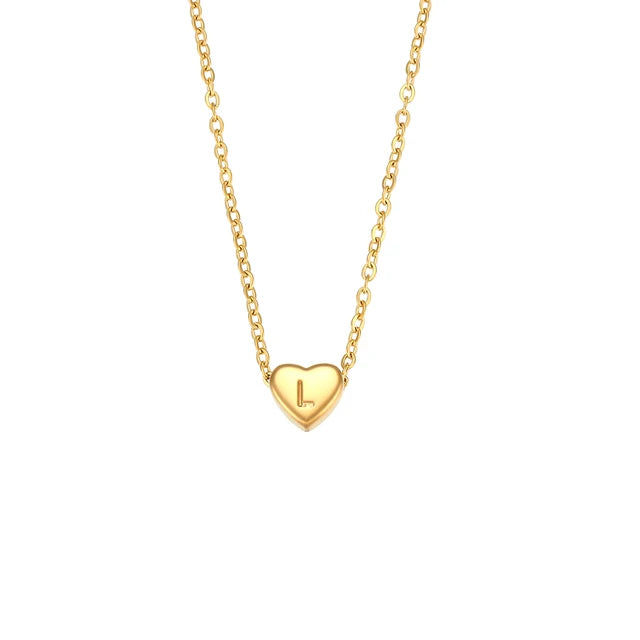 Ladies Love Initial Necklace Jewelry Stainless Steel 18K Gold Plated Mini Heart Shape Letter Pendant Necklace