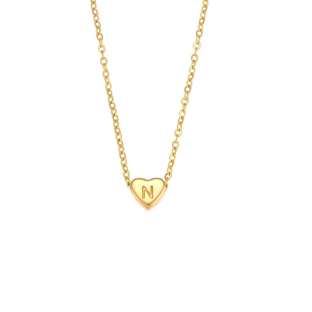 Ladies Love Initial Necklace Jewelry Stainless Steel 18K Gold Plated Mini Heart Shape Letter Pendant Necklace